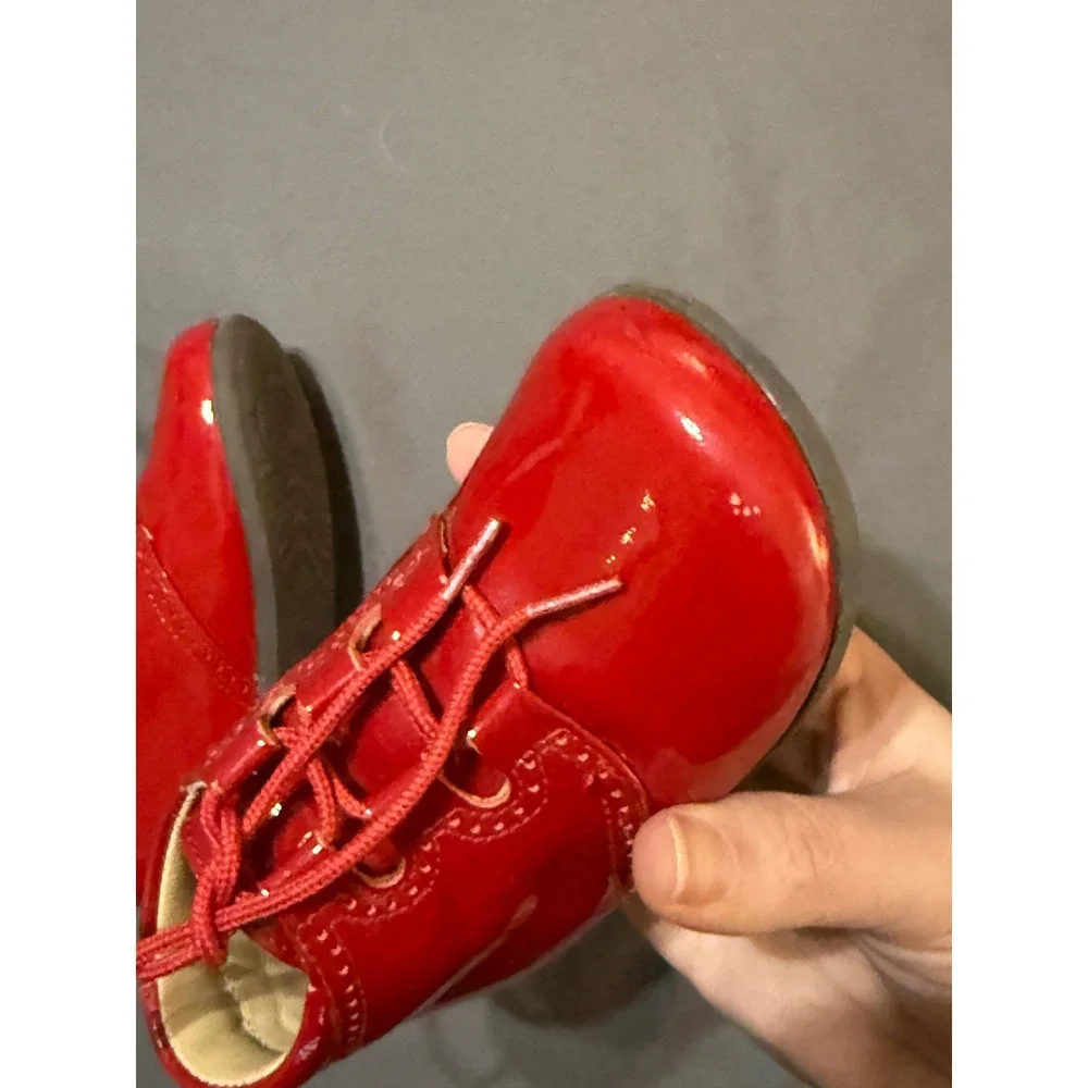 Beberils Size 21 Baby Toddler Booties‎ Shoes Patent Leather Tie Unisex Boy Girl